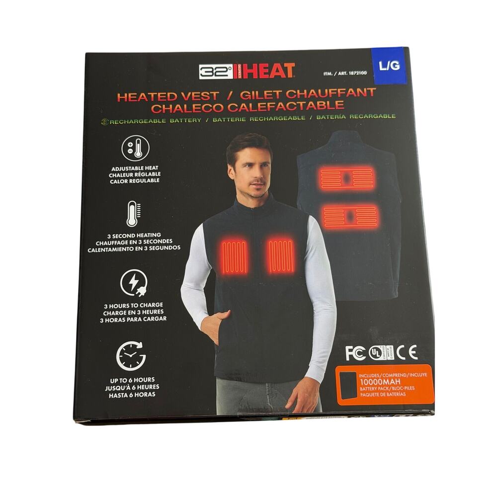 32 Degrees Rechargeable Adjustable Heated Vest 1000MAH Battery Pack Included, Lg